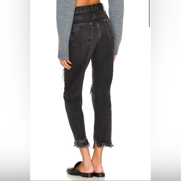 Free People We The Free Tapered Baggy Boyfriend Distressed Jeans Obsidian NEW - Picture 12 of 16